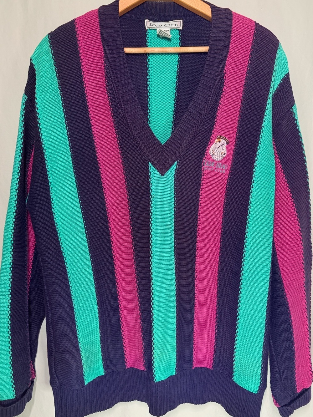 Vintage IZOD Club Olde Beau Golf Club Colorblock Cotton Sweater Men’s Large
